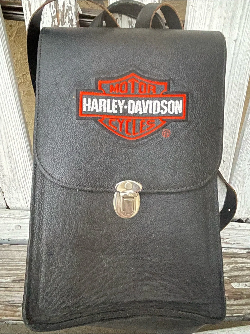 Vintage Harley-Davidson Black Leather Backpack Bar & Shield Logo Motorcycle Bag